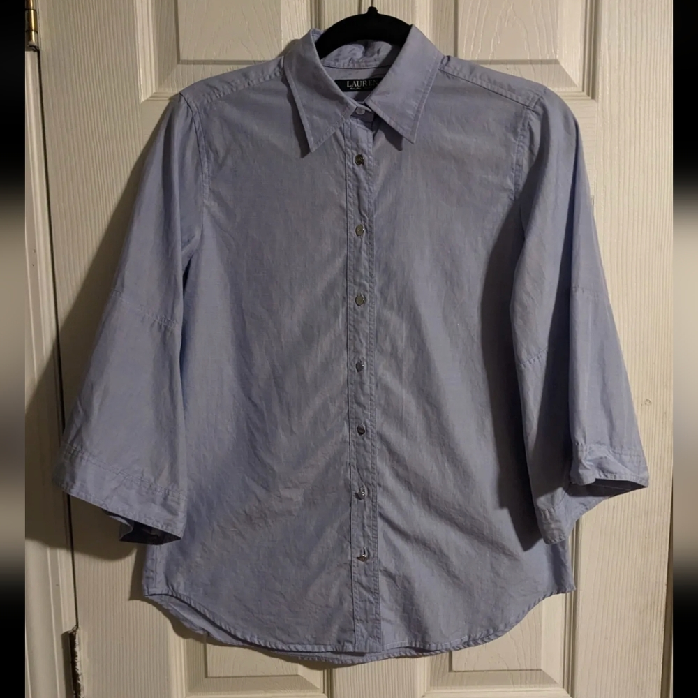 Lauren Ralph Lauren Button Down Blouse Women's XS 3/4 Bell Sleeve Cotton